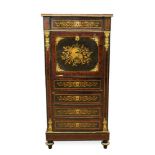 19th century Continental marble topped mahogany and marquetry secretaire abattant,