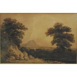 Follower of John Varley watercolour - figures in an Italianate landscape