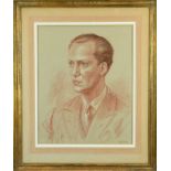 T.H. Prince Georg and Princess Anne of Denmark- two 1950s red and black chalk portraits of the Royal