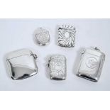 Group of five late 19th/early 20th century silver vestas (Various dates and makers).