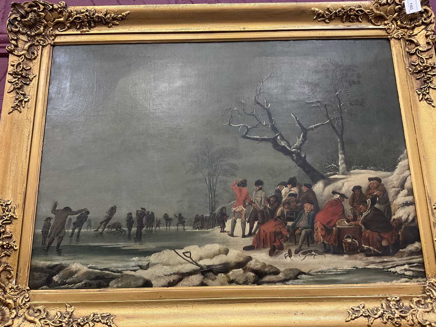 T. Weeks after Philip James de Loutherbourg (1740-1812) oil on canvas - Skating in Hyde Park, signed - Image 18 of 18