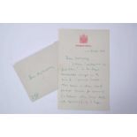 The Right Honourable Admiral of the Fleet Earl Mountbatton of Burma - handwritten double sided lette