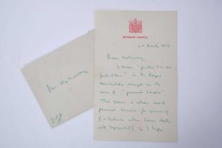 The Right Honourable Admiral of the Fleet Earl Mountbatton of Burma - handwritten double sided lette