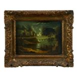Continental School, early 19th century, pair of oils on panel - moonlit river landscapes, 20.5cm x 2
