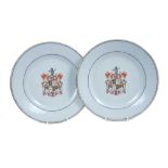 A pair of Chinese Export plates, with the arms of Hay, quarterly, Earls of Kinnoull, beneath a Scots