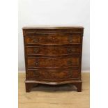 George III style figured walnut serpentine dwarf chest