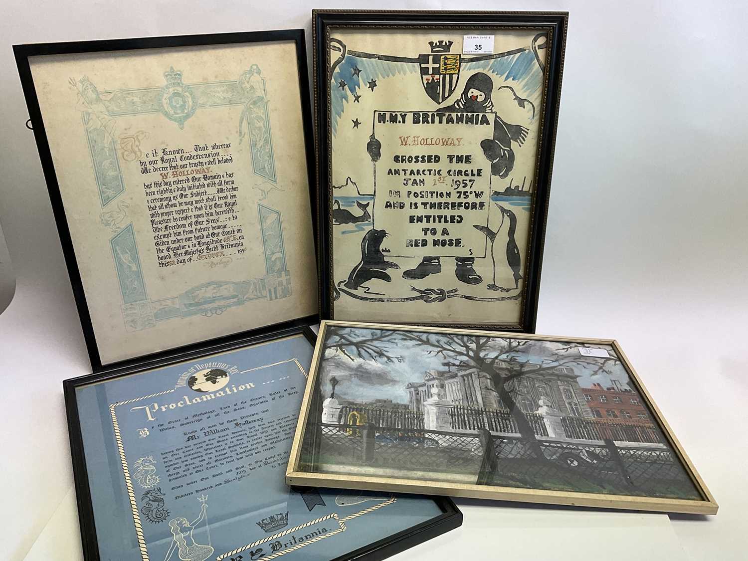 H.M. Yacht 'Britannia' - three 1950s framed certificates awarded to William Holloway RVM - The Duke