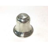 Early 20th century silver Bell inkwell with hinged cover and porcelain ink reservoir