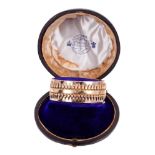Victorian Etruscan Revival gold cuff bangle in original box