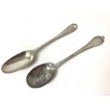 William III Britannia standard silver trefid spoon with dog nose handle, engraved initials and reede