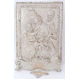 Large 19th century continental faience plaque, decorated in relief with a scene of the child Christ,