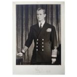 H.R.H. The Duke of Edinburgh signed presentation portrait photograph of the Duke in Naval uniform si