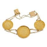 Early 20th century gold bracelet composed of three gold Golfing medals from Bramshot golf club
