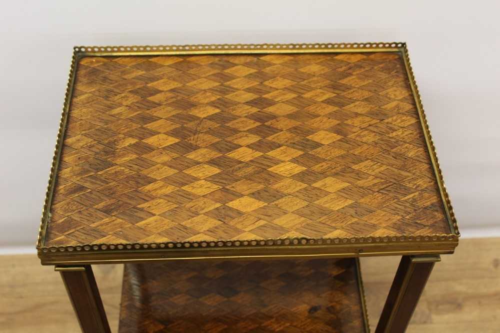 Good 19th century Continental parquetry and brass mounted three tier étagère, each rectangular tier - Image 4 of 4