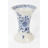 English pearlware vase, late 18th century, of waisted form, decorated in underglaze blue with flower