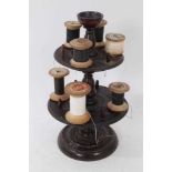 Victorian turned wood bobbin tree with cotton reels