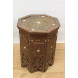 Antique eastern carved and inlaid octagonal table