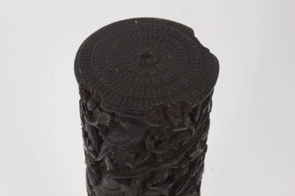 18th / 19th century Indian carved hardwood quill case decorated in high relief - Image 7 of 7