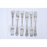 Set of six Early Victorian silver gothic pattern dinner forks by John & Henry Lias, London 1847, app