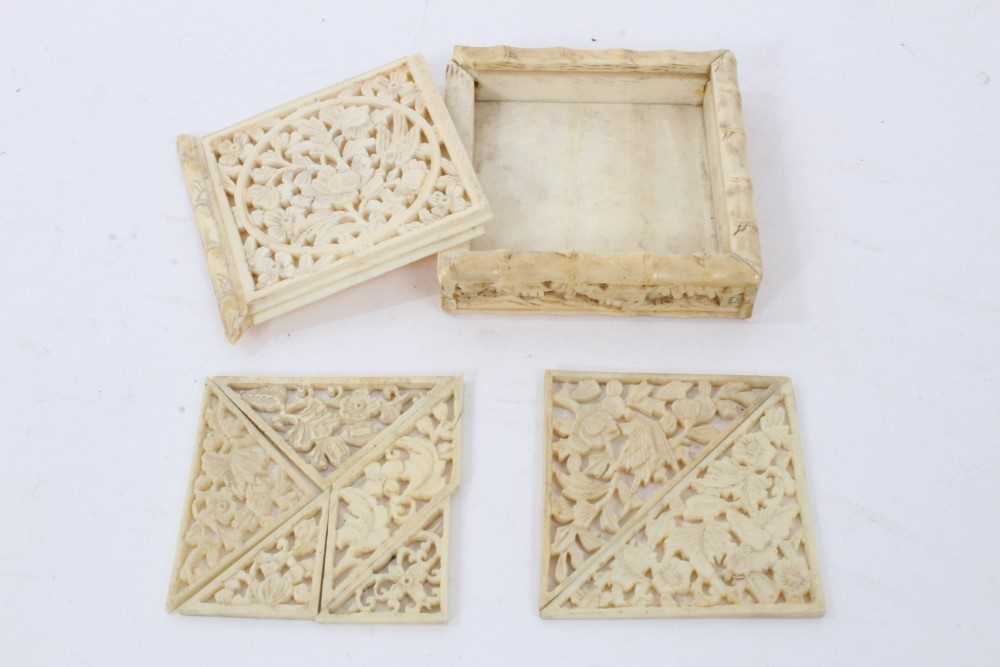 Mid 19th century Chinese carved ivory Tangram puzzle, complete with seven pieces in its original car - Image 2 of 6