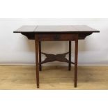George III mahogany Pembroke table, with rounded rectangular top and end frieze drawers and square c