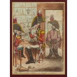 James Gillray (1756-1815) etching with hand colouring. 'Hero's recruiting at Kelsey's', Published 17