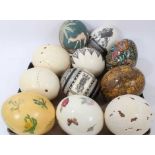 Collection of highly decorative ostrich and other large eggs