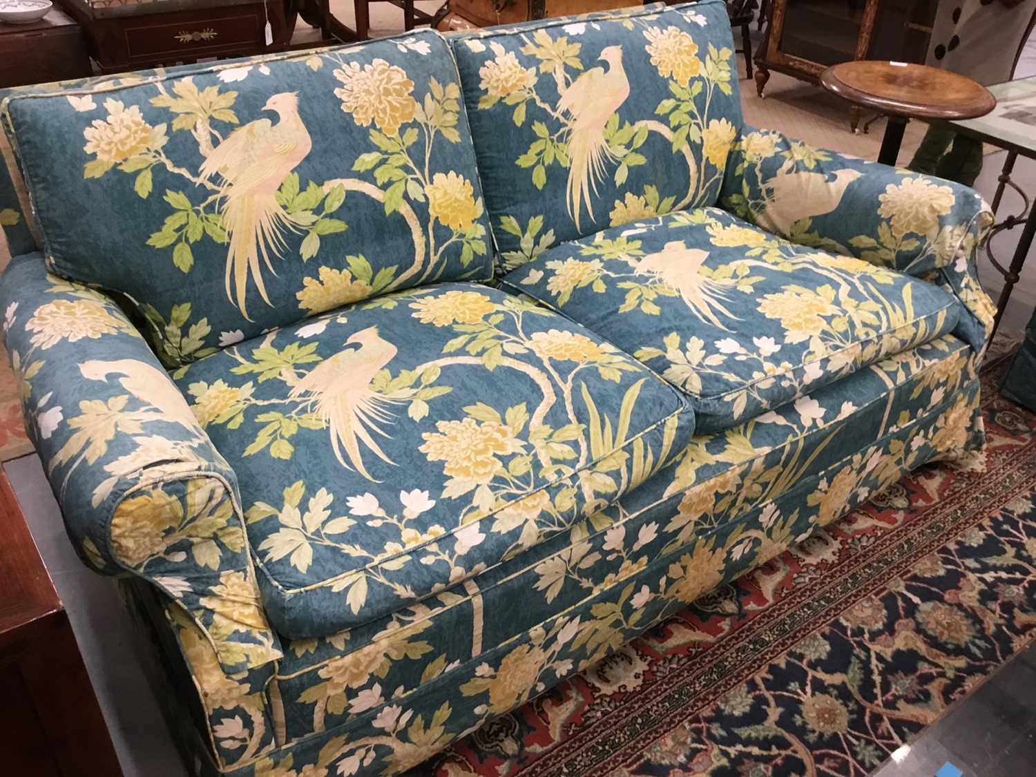 Good pair of modern sofas, each of square form with floral upholstery and castors, approximately 164 - Image 5 of 7