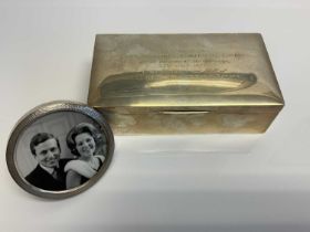 Lady Elizabeth Shakerley C.V.O. (1941-2020), silver cigarette box of rectangular form engraved ' Pre