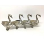 Novelty set of four silver plated centrepieces in the form of ducks, the wings on hinges to reveal f