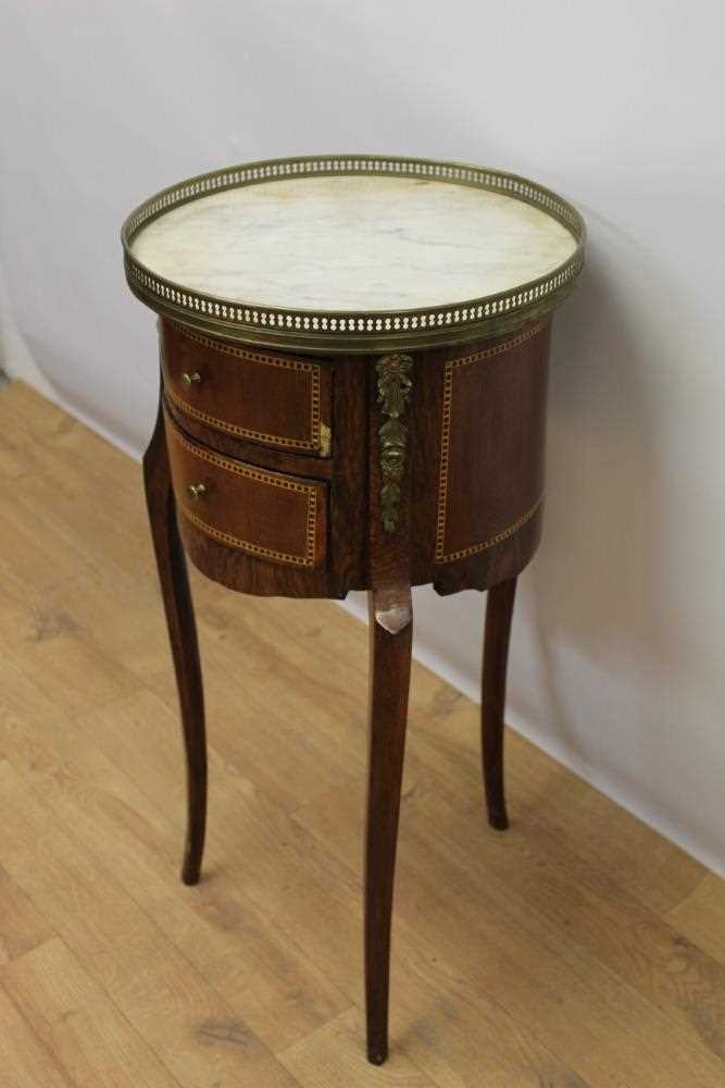 19th century Continental mahogany and parquetry inlaid cylinder side table, with pierced brass galle - Image 2 of 5