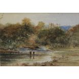 William Bennett (1811-1871) watercolour - Rural River Landscape, 8.5cm x 12.5cm, in glazed gilt fram