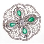 Fine Edwardian Belle Époque diamond and emerald brooch