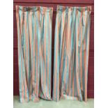 Pair pink and blue striped curtains with pinch pleated tops measuring approximately 90cm x 234cm dro