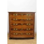 19th century Continental mahogany and crossbanded bowfront chest of drawers