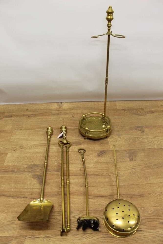 19th century pierced brass fire kerb, together with good quality brass fireside companion set and pi - Image 6 of 6
