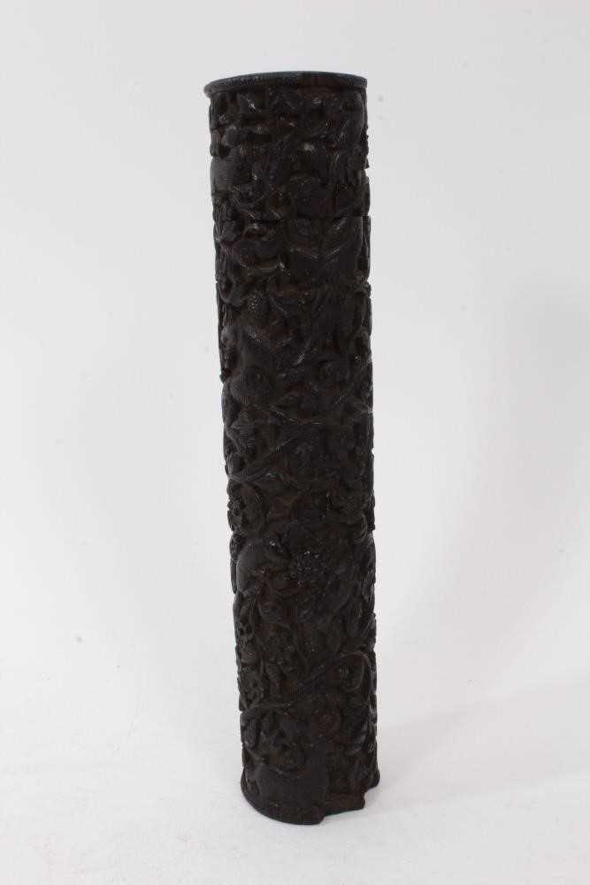 18th / 19th century Indian carved hardwood quill case decorated in high relief - Image 5 of 7