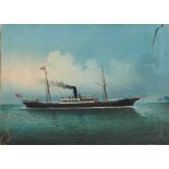 Two fine Chinese School oil on canvas studies of Chinese trade ships, circa. 1890, signed to stretch