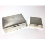 1920s silver box of rectangular form with engraved Regimental inscription, and one other