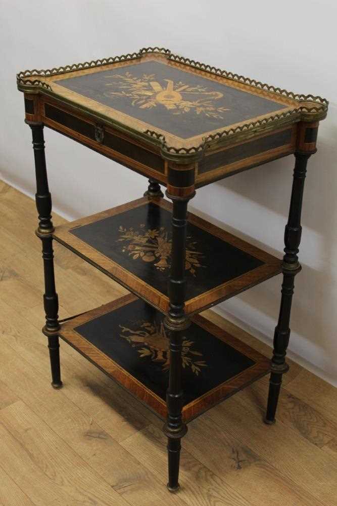 Good 19th century French marquetry inlaid three tier étagère - Image 2 of 7