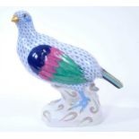 Herend porcelain model of a partridge, decorated predominantly in blue, marks and model number 5071