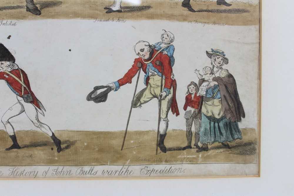 Isaac Cruickshank (1764-1811) hand coloured engraving, He would be a soldier, or the history of John - Image 4 of 7