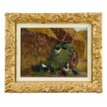 Arthur Spooner (1873-1962) oil on board, Fowls in Clover, signed ans inscribed, in good gilt frame