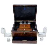Fine quality mid-19th century burr walnut and brass toiletry box with silver fittings