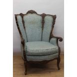 Late 19th century Continental carved wooden framed armchair