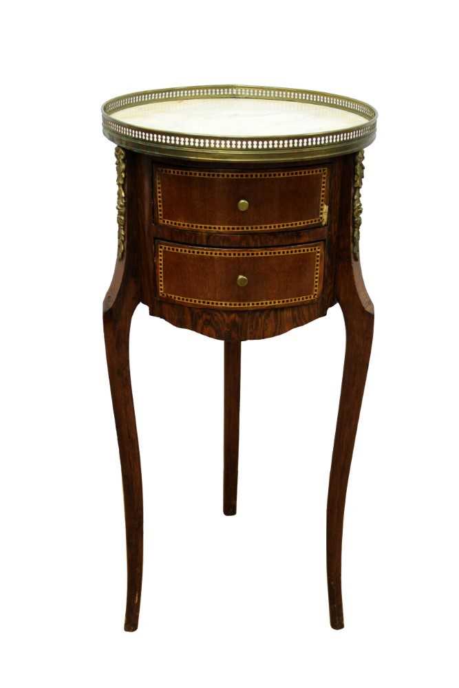 19th century Continental mahogany and parquetry inlaid cylinder side table, with pierced brass galle