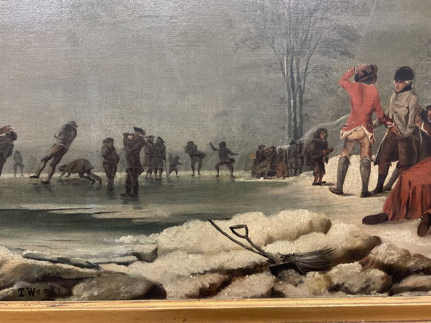 T. Weeks after Philip James de Loutherbourg (1740-1812) oil on canvas - Skating in Hyde Park, signed - Image 14 of 18