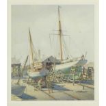 Maurice Clarke, mid 20th century, watercolour - Yachts on the Slips, signed, titled verso, 37cm x 32