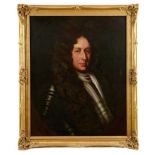 Manner of Peter Lely, oil on canvas, half length portrait of a Gentleman wearing armour