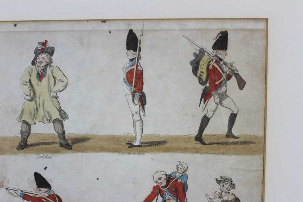 Isaac Cruickshank (1764-1811) hand coloured engraving, He would be a soldier, or the history of John - Image 5 of 7